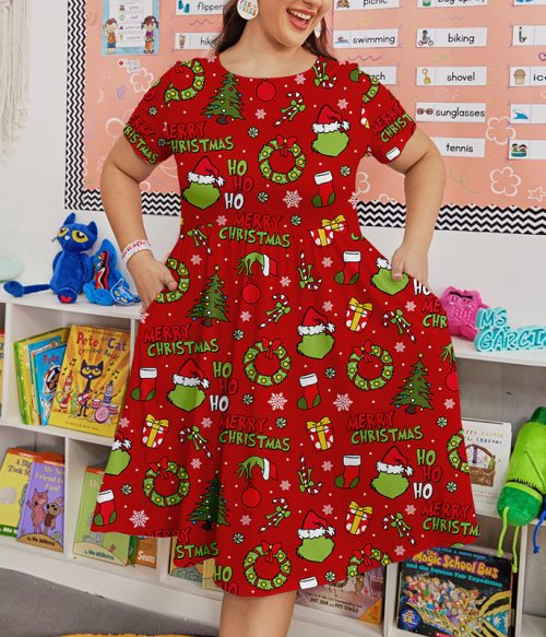 Ho Ho Ho Stole Christmas Teacher Printed One Piece Dress