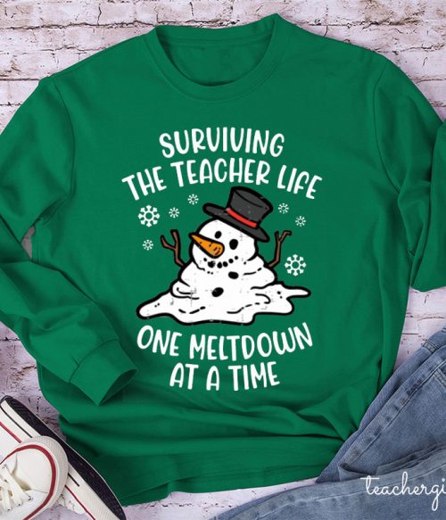 Personalized Surviving The Teacher Life One Meltdown At A Time Teacher Long Sleeve T-Shirt
