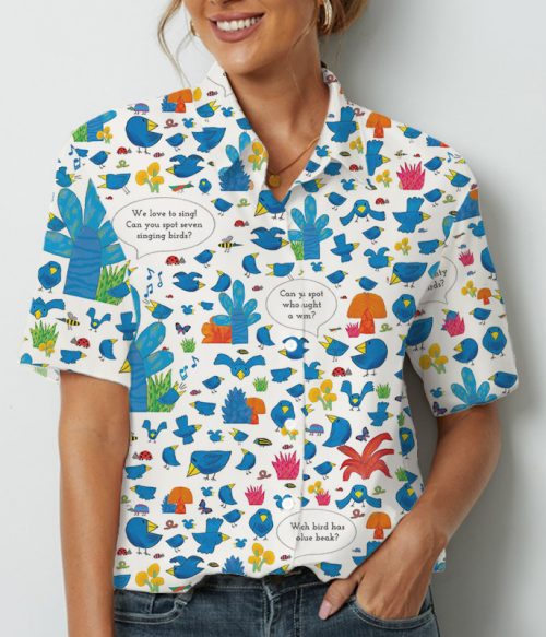 Blue Birds We Love To Sing Teacher Short Sleeve Shirt