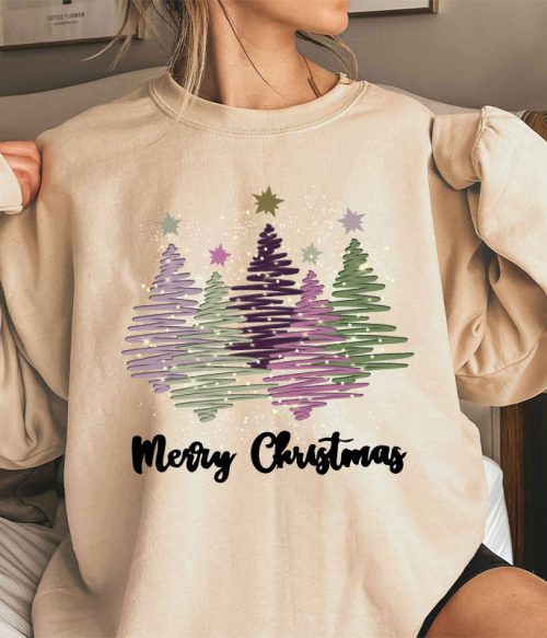 Merry Christmas Colorful Trees Teacher Sweatshirt
