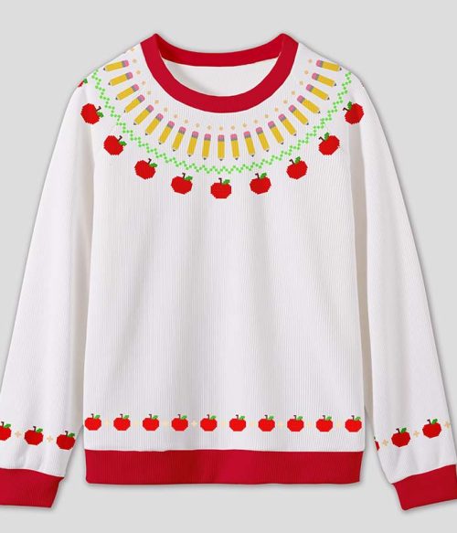 Apple Pencil Teacher Knit Sweatshirt