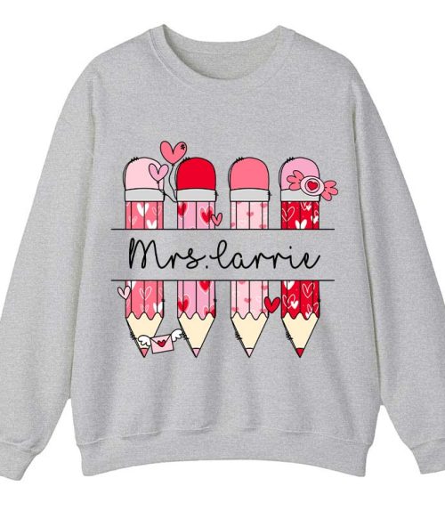 Personalized Pink Pencil Name Teacher Sweatshirt