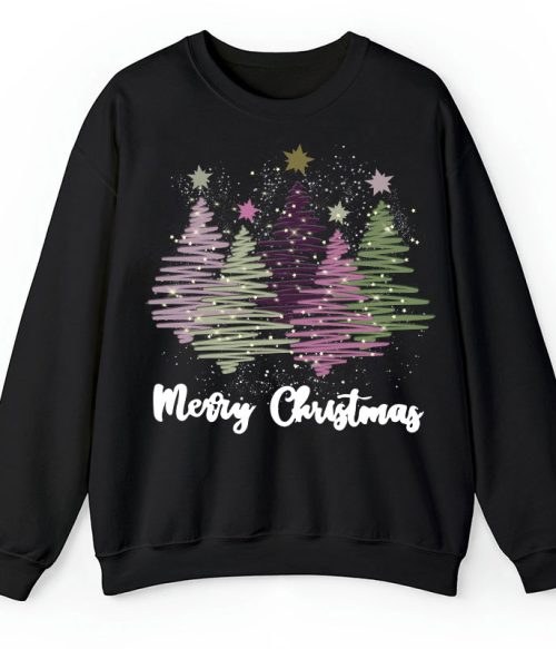 Merry Christmas Colorful Trees Teacher Sweatshirt