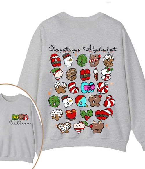 Personalized Christmas Alphabet Teacher Two Sided Sweatshirt