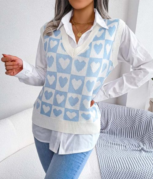 Heart Checker Pattern Sweater Vest