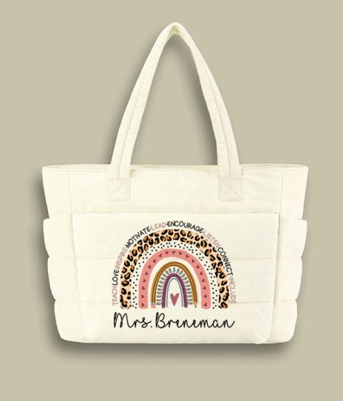 Personalized Name Teach Inspire Lead Teacher Puffy Tote Bag