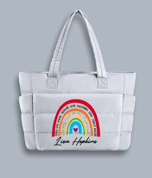 Personalized Pencil Ruler Teacher Name Teacher Puffy Tote Bag