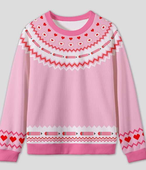 Heart Pencil Valentine Teacher Knit Sweatshirt