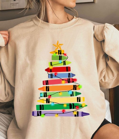Crayons Tree Colored Ligths Teacher Sweatshirt