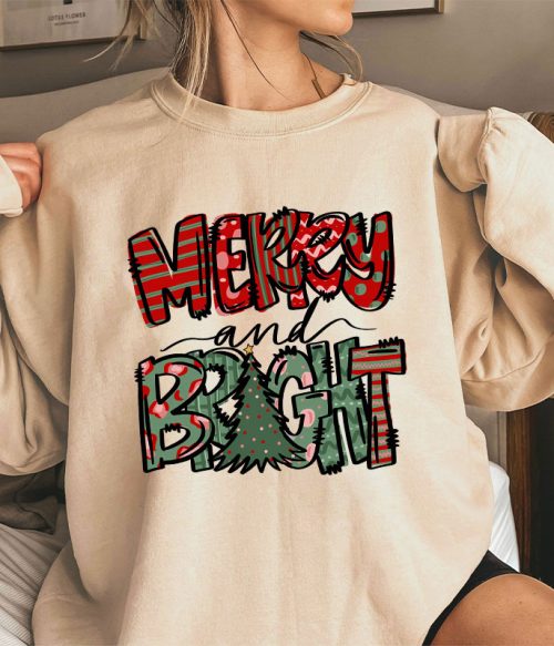 Merry And Bright Christmas Teacher Sweatshirt