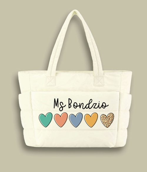 Personalized Colorful Love Teacher Puffy Tote Bag