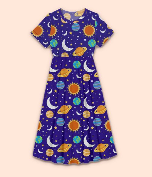 Travel Into Space With Me Teacher Printed Dress