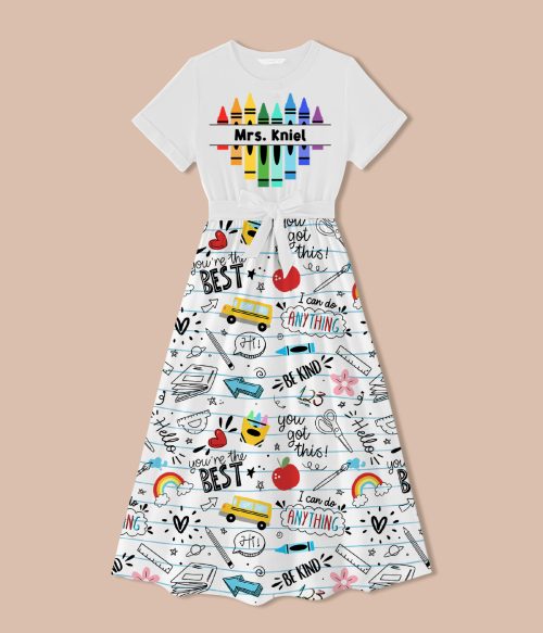Personalized Name Colorful Crayons Teacher One Piece Dress