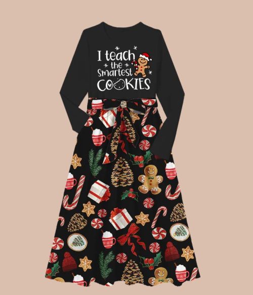 Christmas I Teach The Smartest Cookies Teacher Long-Sleeved One Piece Dress