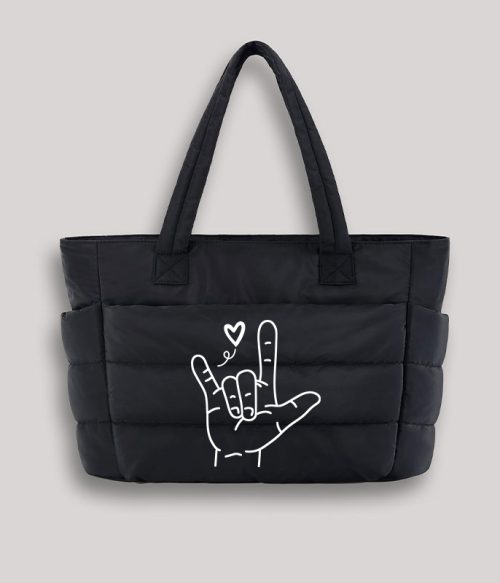 Sign Language Love Needs No Words Teacher Puffy Tote Bag