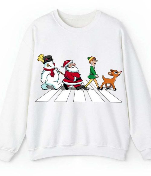 Santa Claus And His Friends Crossing The Road Teacher Sweatshirt