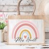 Personalized Pink Rainbow Teacher Jute Lunch Bag