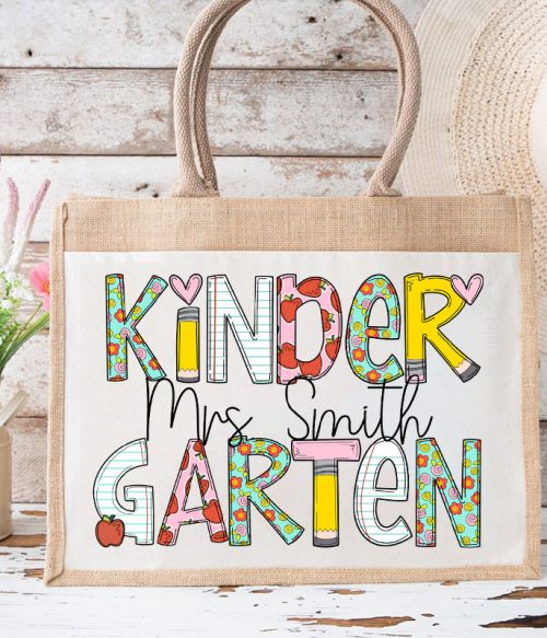 Personalized Natural Flowers Grade Teacher Jute Lunch Bag