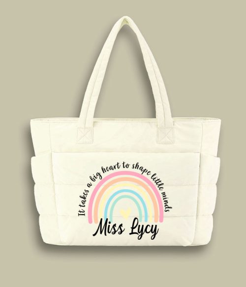 Personalized It Take A Big Heart To Shape Little Minds Teacher Puffy Tote Bag