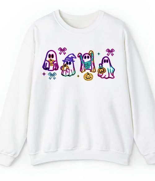Colorful Neon Ghost Pumpkin Teacher Sweatshirt