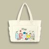 Personalized Name Cartoon Stationery Teacher Puffy Tote Bag