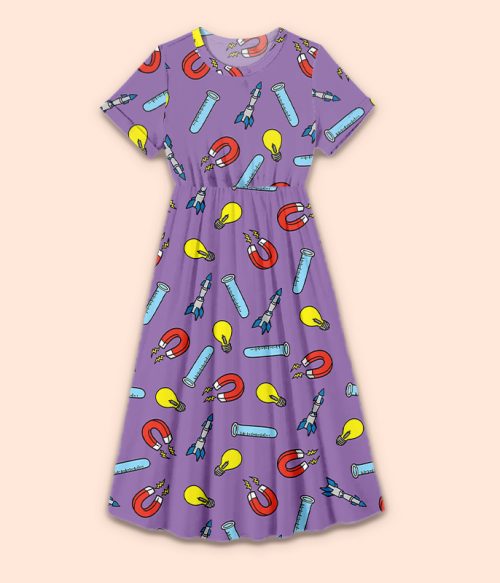 Travel In The World Of Science Teacher Printed Dress