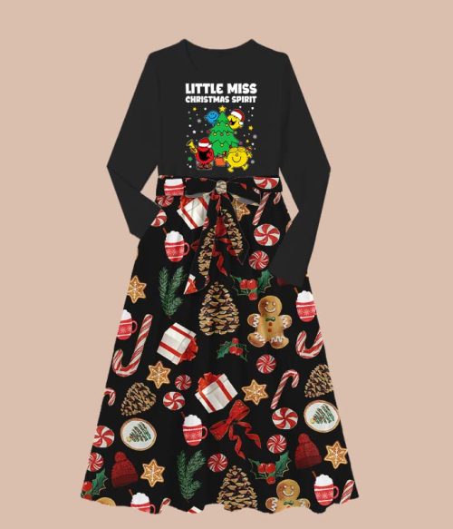 Little Miss Christmas Spirit Teacher Long-Sleeved One Piece Dress