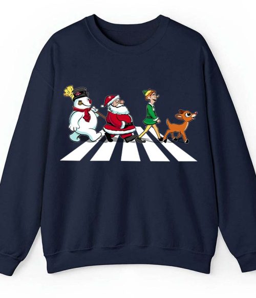 Santa Claus And His Friends Crossing The Road Teacher Sweatshirt