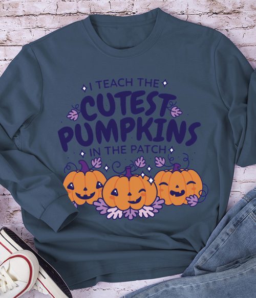 I Teach The Cutest Pumpkins In The Patch Cute Pumpkin Long Sleeve T-Shirt