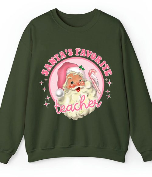 Santa's Favorite Teacher Pinky Winter Teacher Sweatshirt