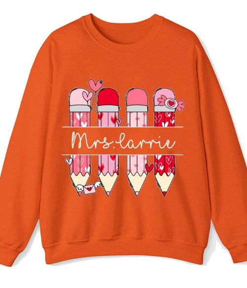 Personalized Pink Pencil Name Teacher Sweatshirt