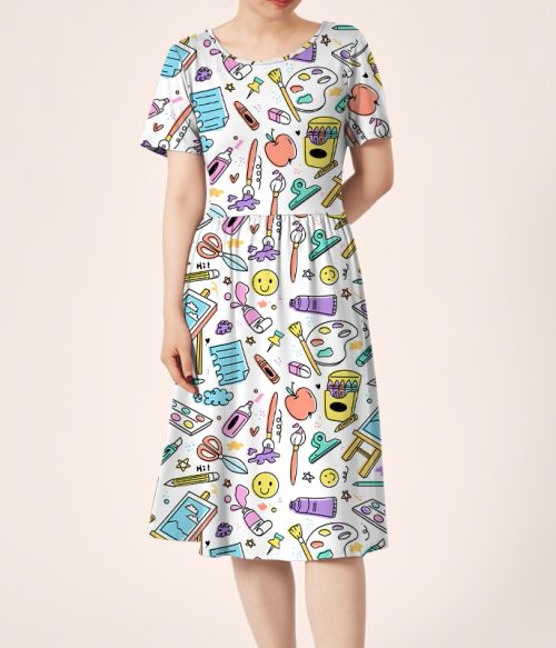 Freely Draw The Picture In Your Mind Teacher Printed One Piece Dress