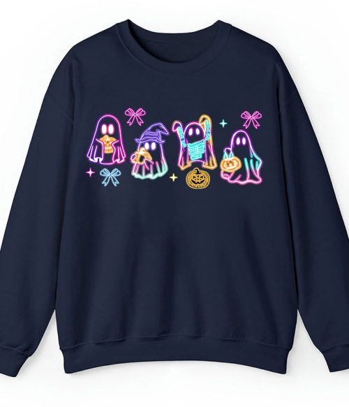 Colorful Neon Ghost Pumpkin Teacher Sweatshirt