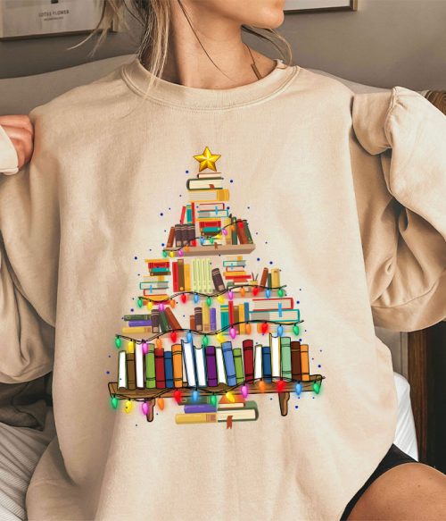 Book Christmas Tree Teacher Sweatshirt