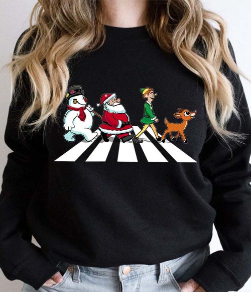 Santa Claus And His Friends Crossing The Road Teacher Sweatshirt