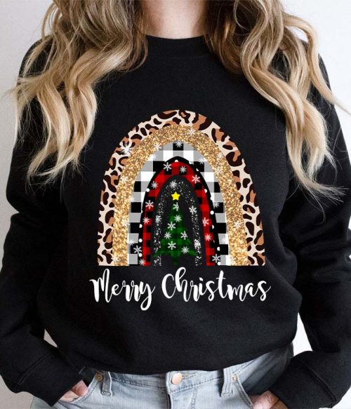 Merry Christmas A Christmas Tree In The Snow Teacher Sweatshirt