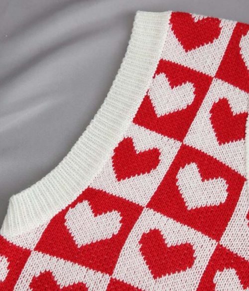 Heart Checker Pattern Sweater Vest