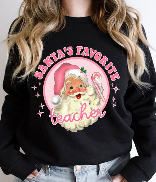 Santa's Favorite Teacher Pinky Winter Teacher Sweatshirt