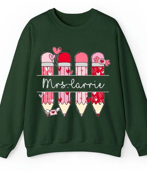 Personalized Pink Pencil Name Teacher Sweatshirt