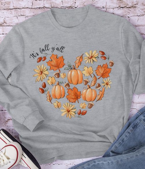 It's Fall Y'all The Heartbeat Of Fall Teacher Long Sleeve T-Shirt