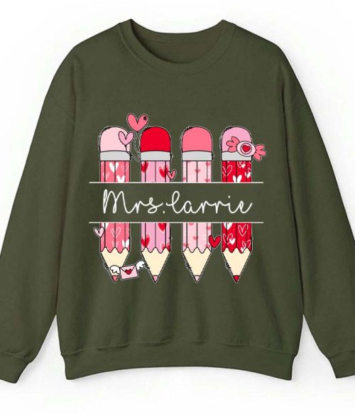 Personalized Pink Pencil Name Teacher Sweatshirt