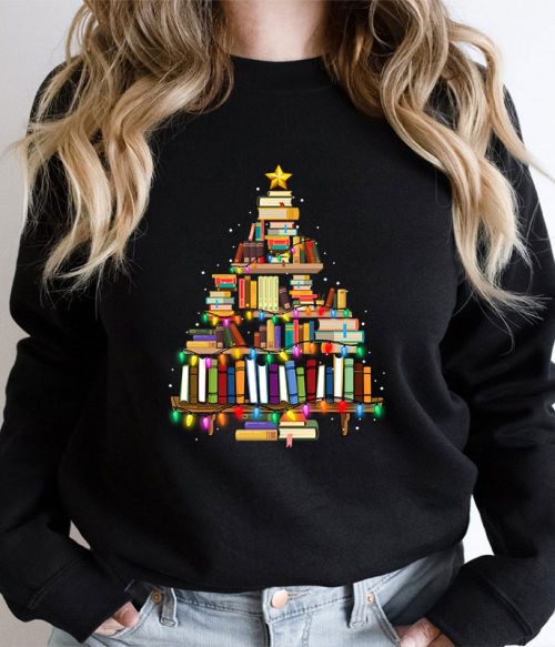 Book Christmas Tree Teacher Sweatshirt