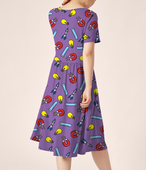 Travel In The World Of Science Teacher Printed One Piece Dress