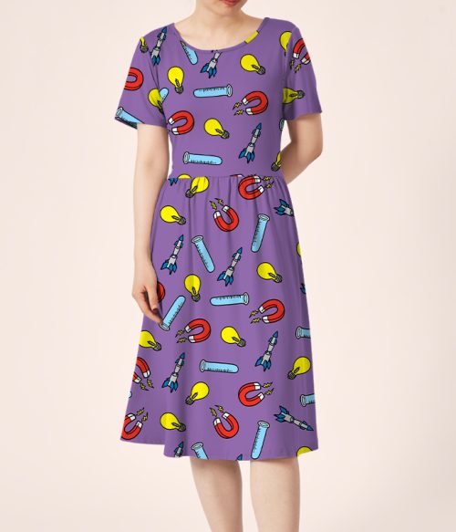 Travel In The World Of Science Teacher Printed One Piece Dress