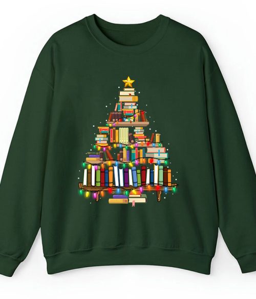 Book Christmas Tree Teacher Sweatshirt