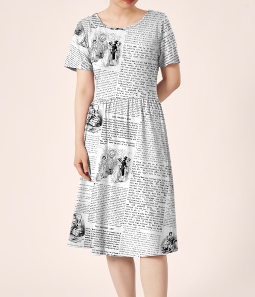 Retro Design Little Women Chapter Teacher Printed One Piece Dress