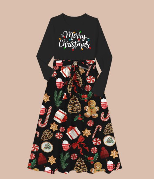 Merry Christmas Colorful Lights Teacher Long-Sleeved One Piece Dress