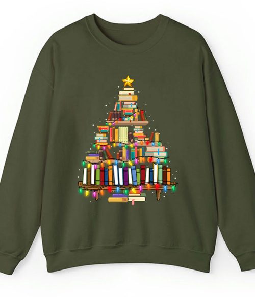 Book Christmas Tree Teacher Sweatshirt