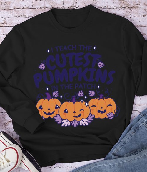 I Teach The Cutest Pumpkins In The Patch Cute Pumpkin Long Sleeve T-Shirt