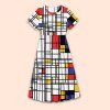 Composition II In Red Blue And Yellow Teacher Printed One Piece Dress
